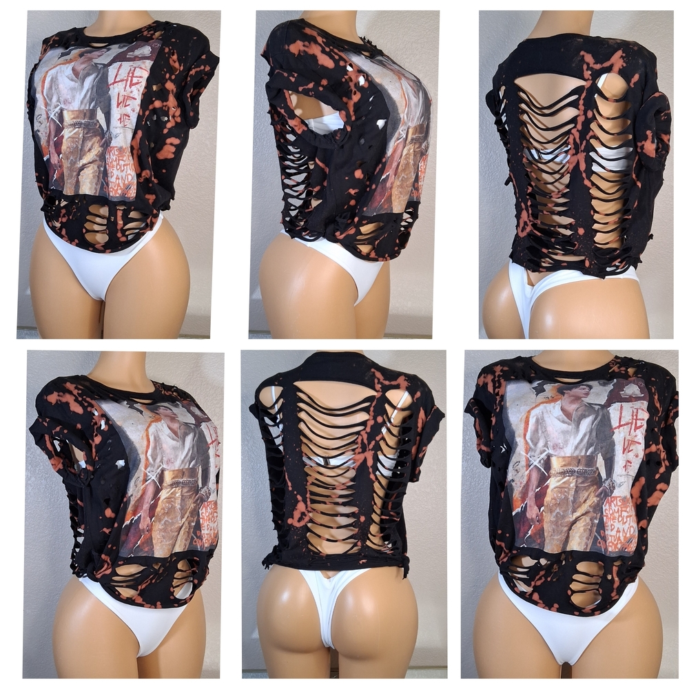 Distressed Black Graphic Women's Top